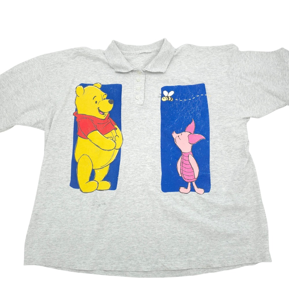 Vintage Winnie the Pooh Piglet Gray Polo Shirt Disney Women Size XL